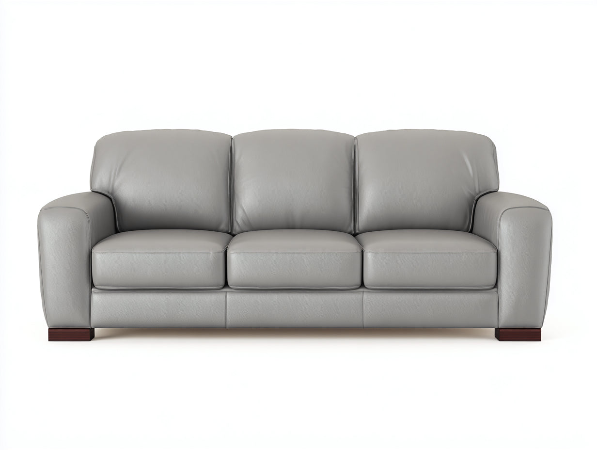 Divano lineare-pelle-legno-210x89x84 cm-grigio-stile moderno