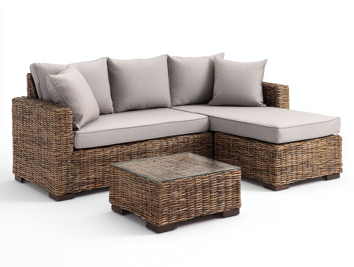 Divani da esterno - rattan sintetico-tessuto-vetro - 240x180x75 cm - grigio-marrone - stile moderno