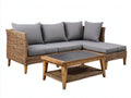 Divani da esterno - rattan PE-legno-tessuto - 238x160x76 cm - marrone naturale-grigio - stile lounge moderno