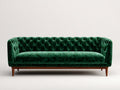 Divano lineare-velluto-legno-218x88x78 cm-verde smeraldo-stile classico moderno