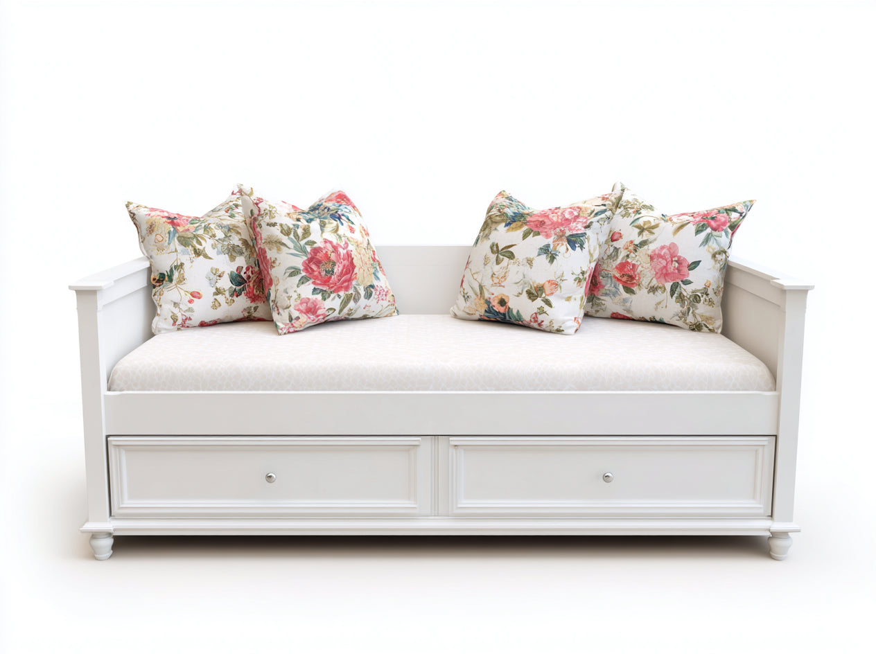 Divano letto-legno laccato-legno ingegnerizzato-210x98x88 cm-bianco-avorio-stile classico decorativo con contenitore