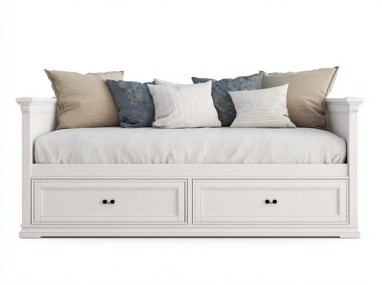 Divano letto-legno-laccato-legno-ingegnerizzato-200x90x85 cm-bianco-avorio-stile classico funzionale con contenitore