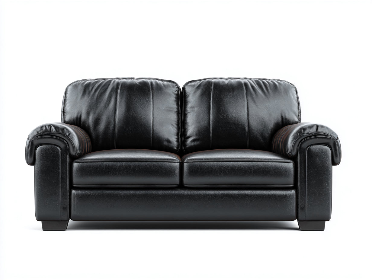 Divano lineare-pelle-legno-208x90x82 cm-nero-stile moderno