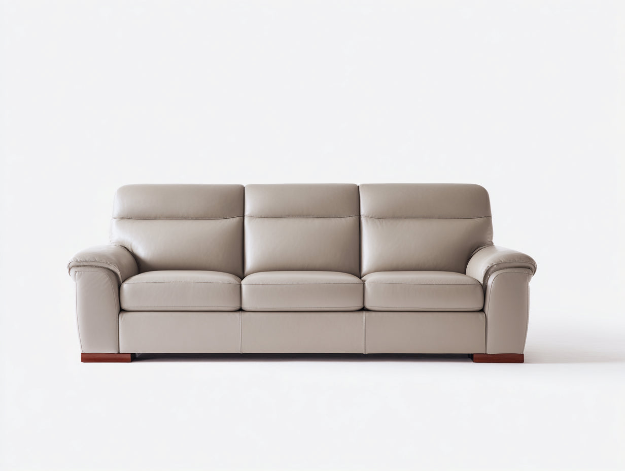 Divano lineare-pelle-legno-205x90x83 cm-beige-stile moderno