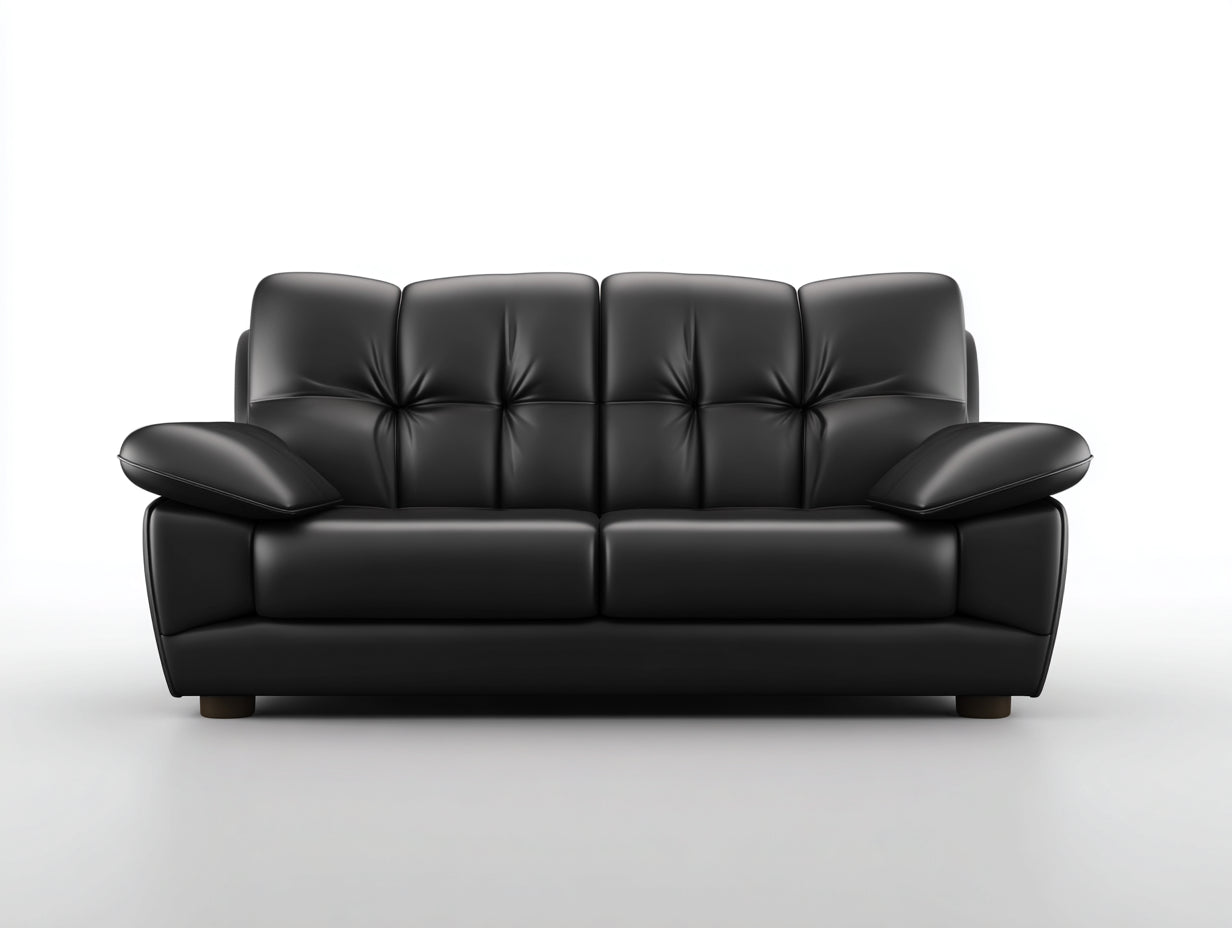 Divano lineare-pelle-legno-215x92x84 cm-nero-classico moderno