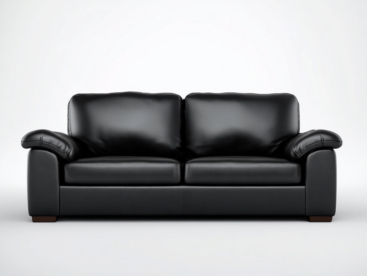 Divano lineare-pelle-legno-210x96x88 cm-nero-classico moderno