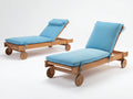 Lettino prendisole-legno-teak-tessuto tecnico-200x70x90 cm-legno naturale-blu-stile moderno da esterno con ruote