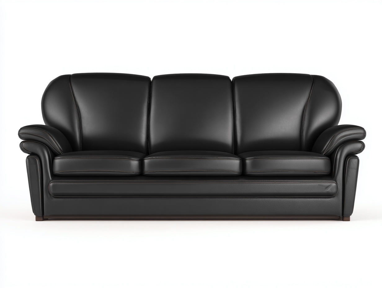 Divano lineare-pelle-legno-208x94x87 cm-nero-classico moderno