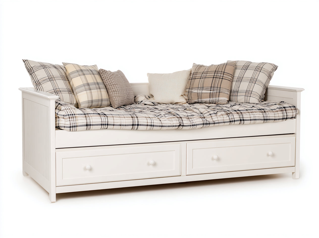 Divano letto-legno laccato-legno ingegnerizzato-200x95x85 cm-bianco-avorio-stile classico con contenitore