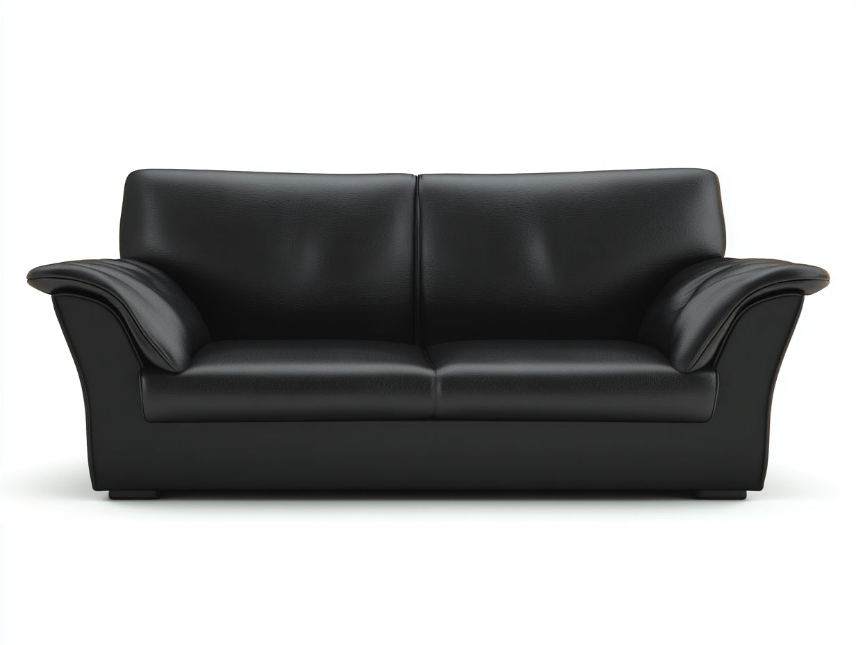 Divano lineare-pelle-legno-195x90x85 cm-nero-classico moderno