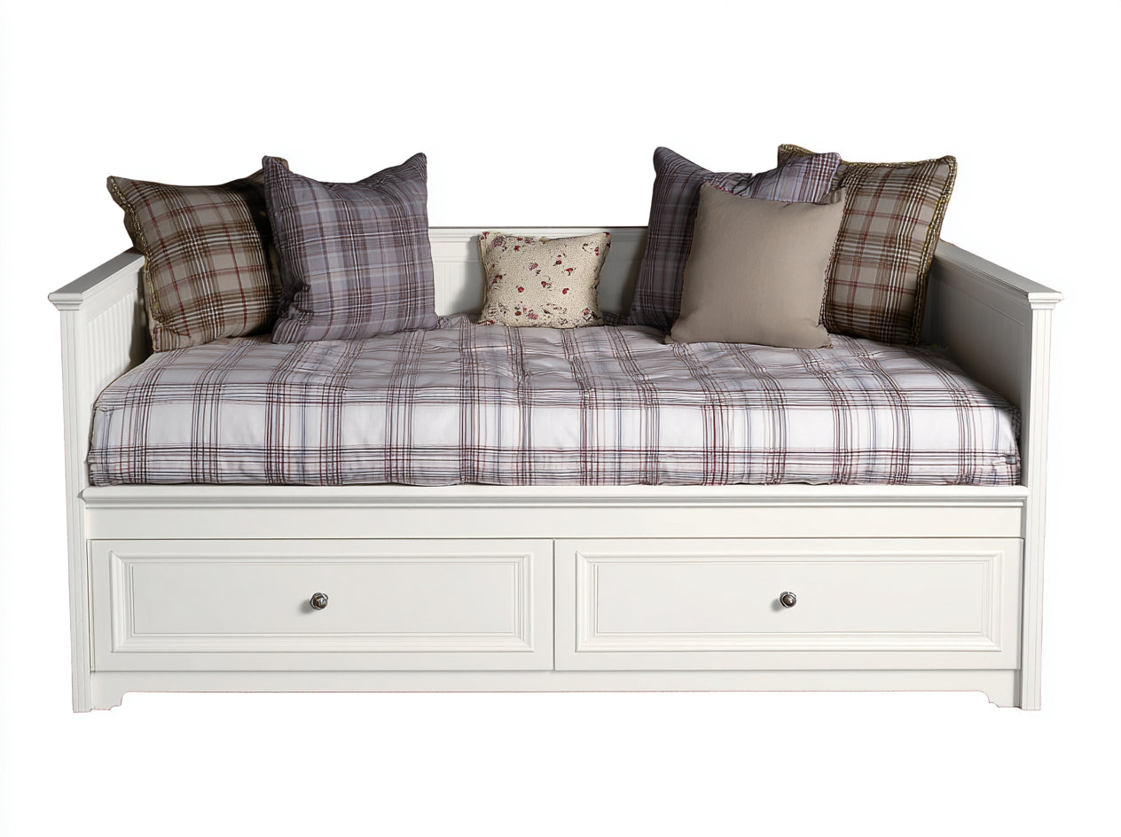 Divano letto-legno laccato-legno ingegnerizzato-200x95x85 cm-bianco-avorio-stile classico funzionale con contenitore