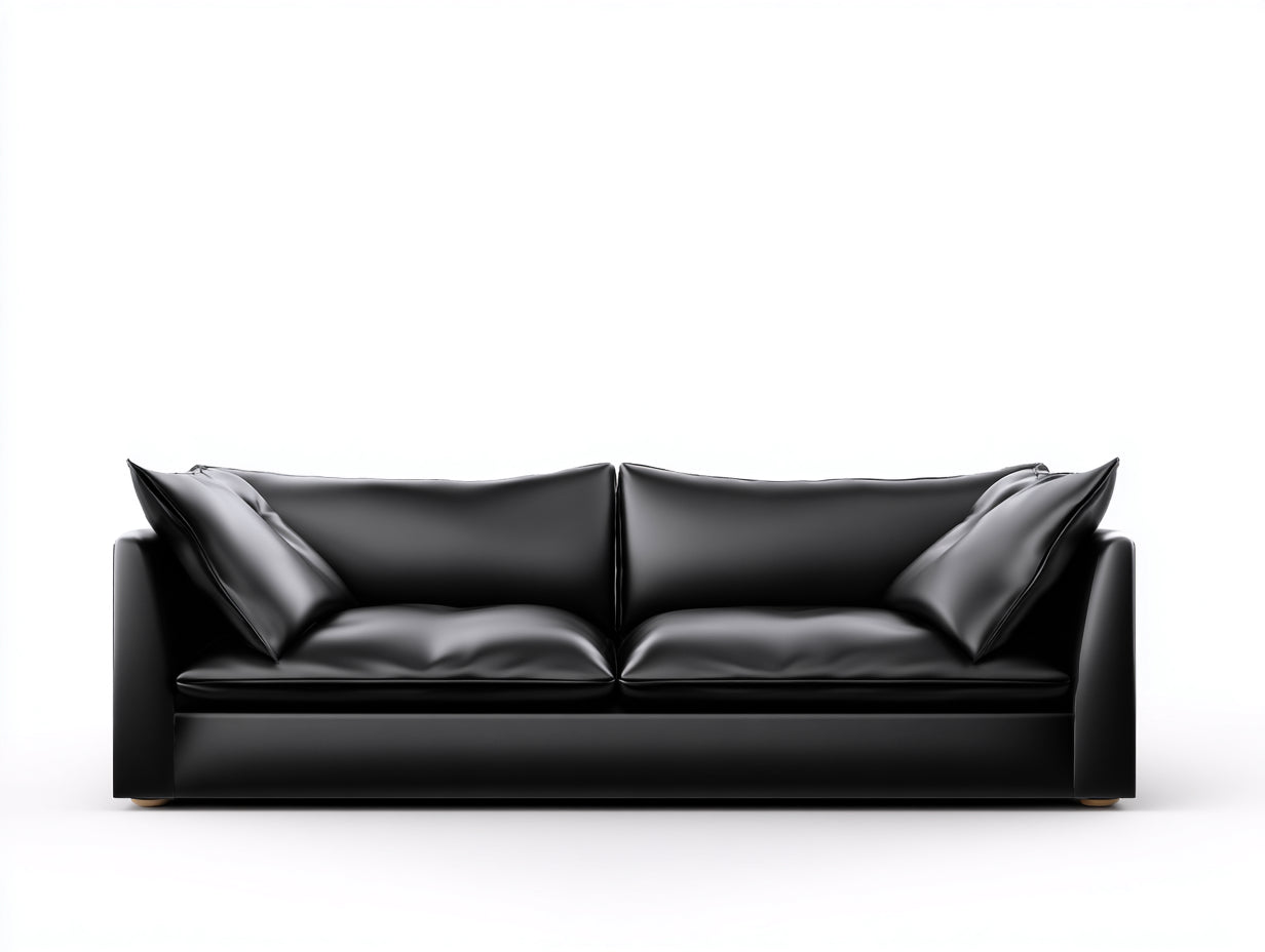 Divano lineare-pelle-legno-200x95x85 cm-nero-classico moderno