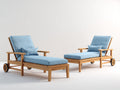 Lettino prendisole-legno-teak-tessuto tecnico-200x75x95 cm-legno naturale-blu-stile moderno da esterno con ruote