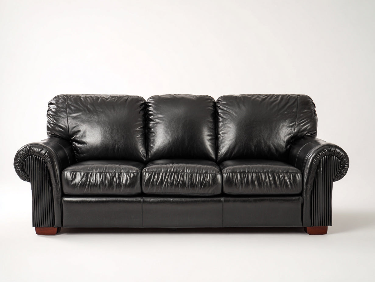 Divano lineare-pelle-218x92x79 cm-nero-stile classico