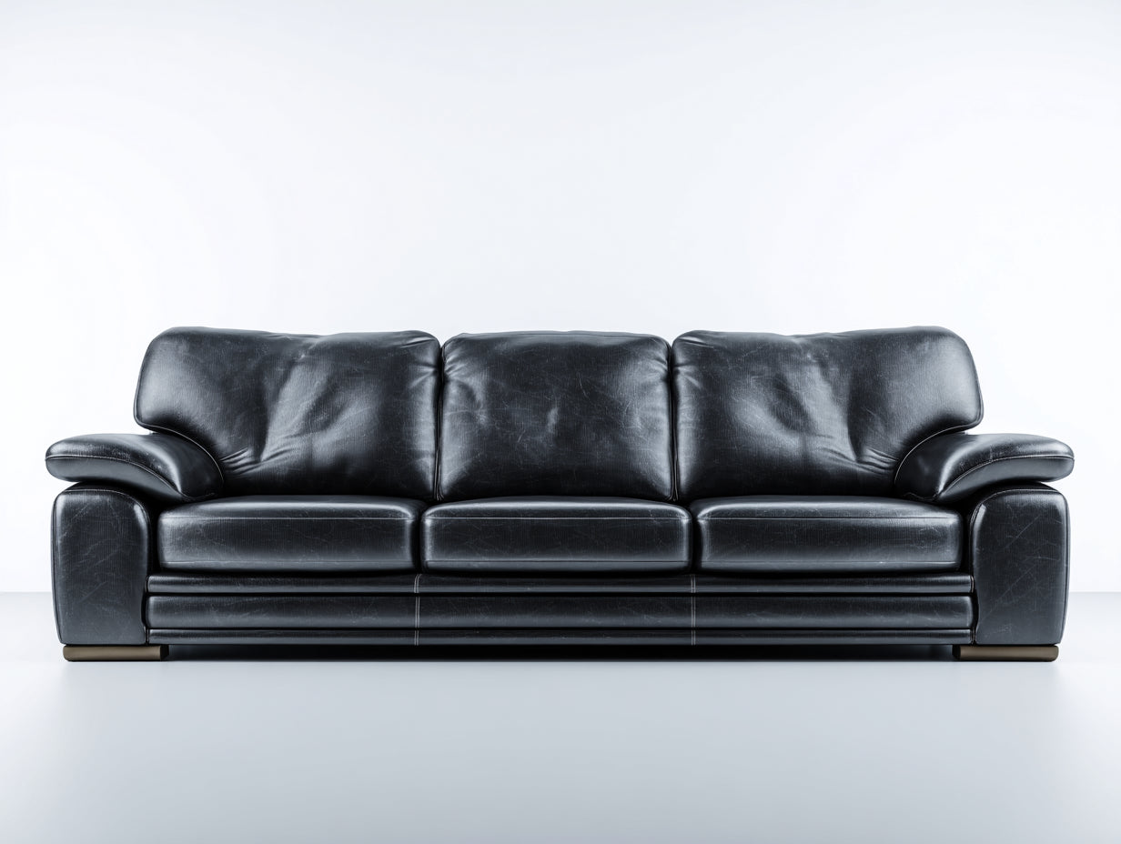 Divano lineare-pelle-legno-205x95x88 cm-nero-classico moderno