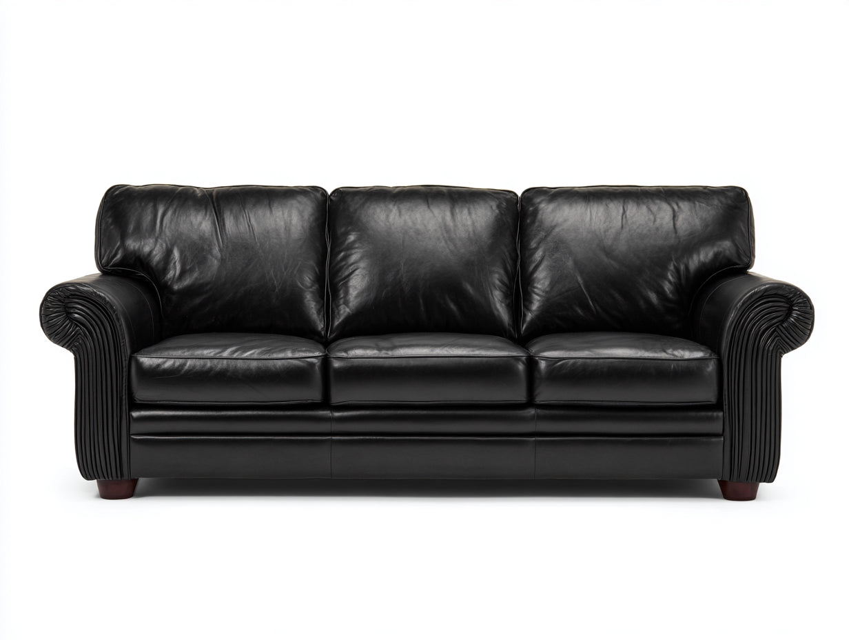 Divano lineare-pelle-215x90x78 cm-nero-stile classico