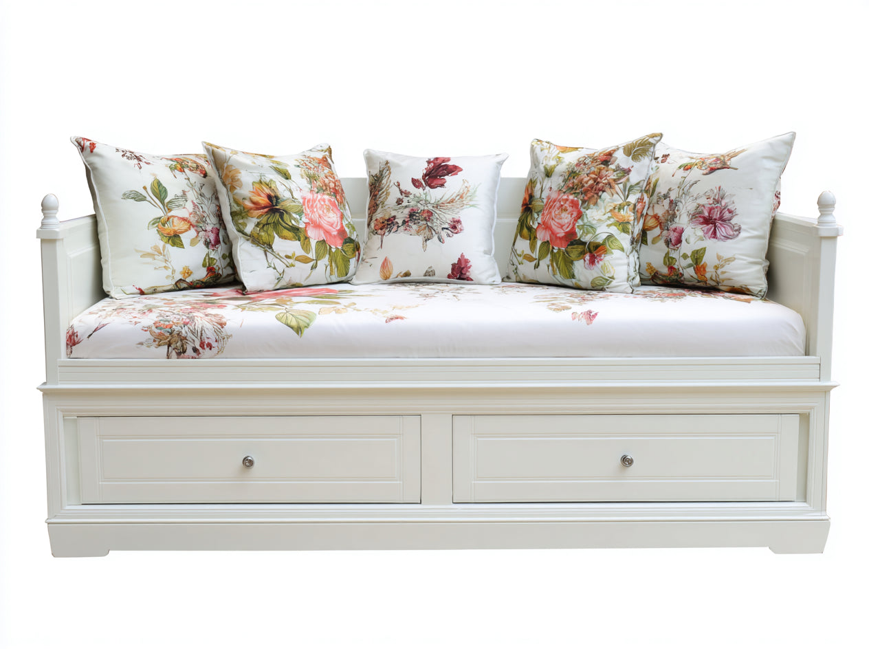 Divano letto-legno laccato-legno ingegnerizzato-215x98x87 cm-bianco-avorio-stile classico con contenitore