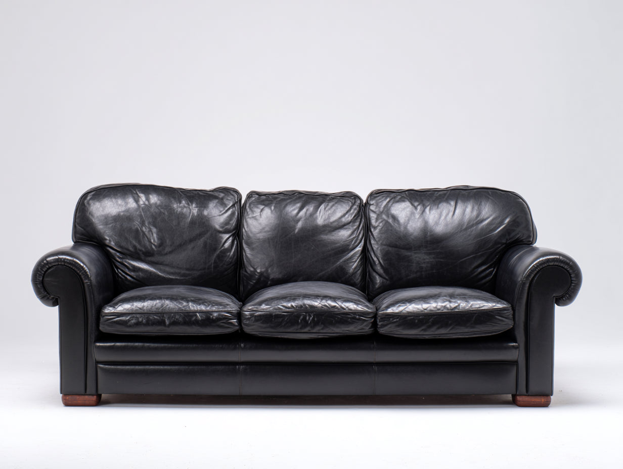Divano lineare-pelle-220x92x80 cm-nero-stile classico