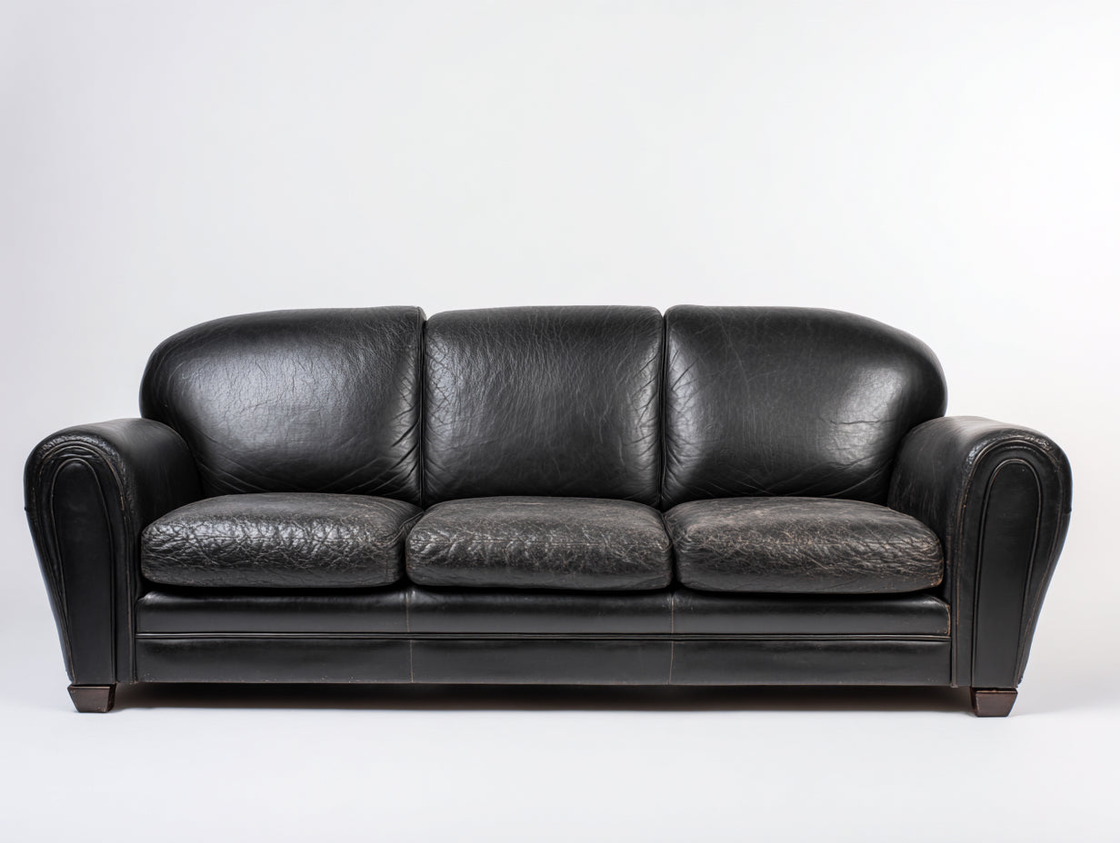 Divano lineare-pelle-208x94x81 cm-nero-stile classico