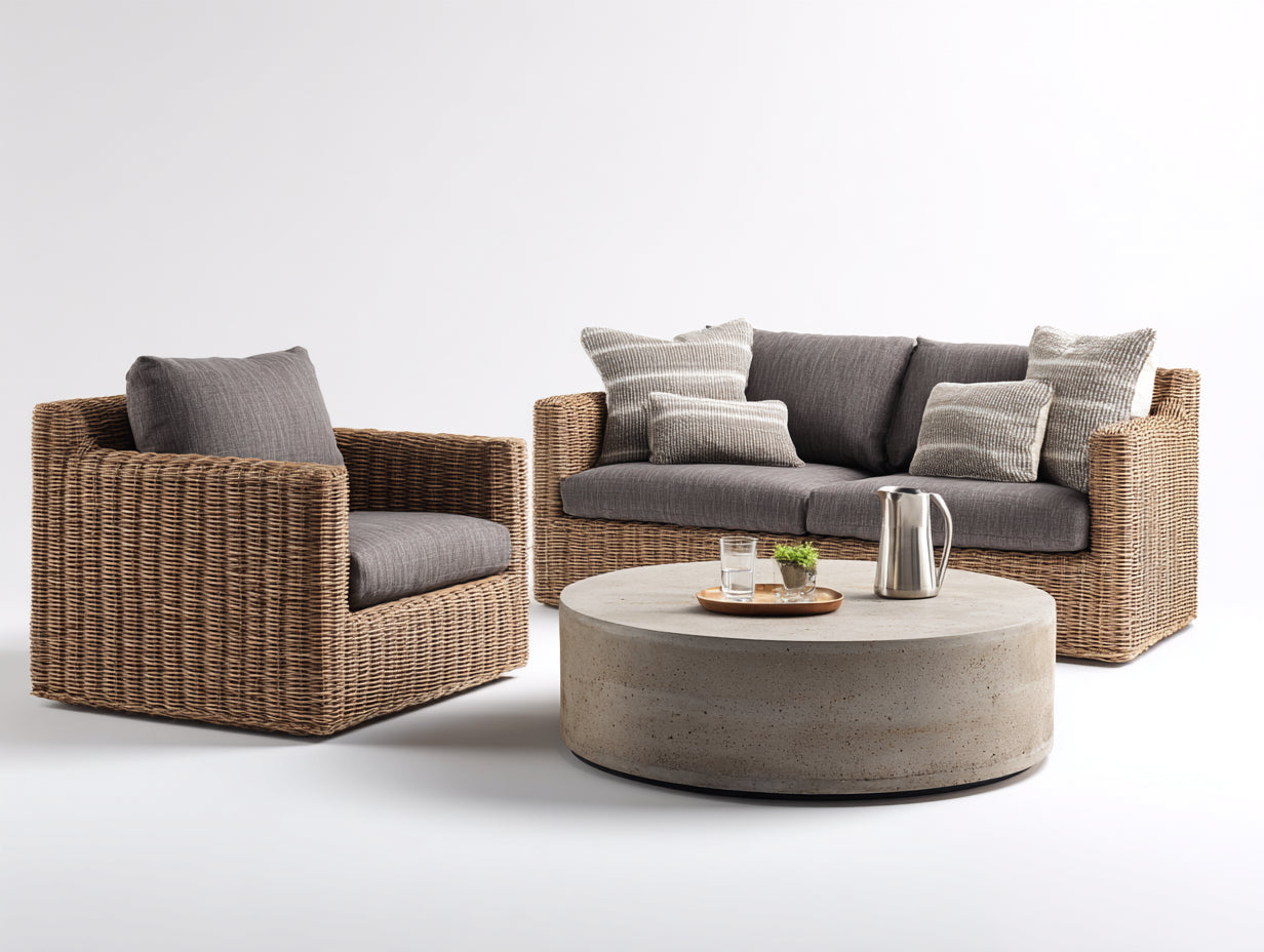 Divani da esterno - rattan sintetico-tessuto-pietra - 180x85x75 cm - grigio-marrone - stile moderno