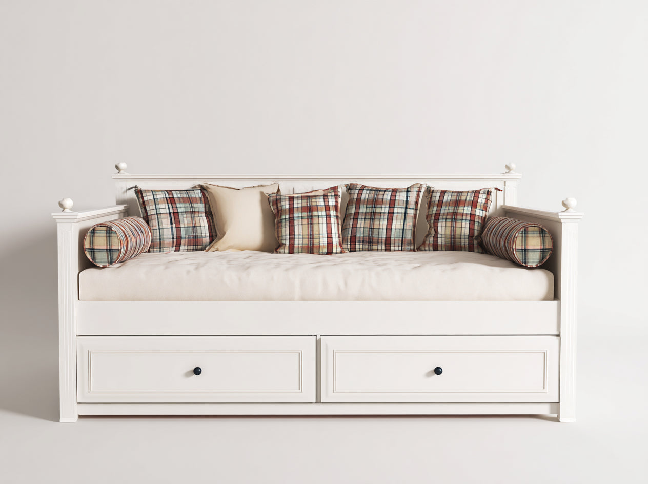 Divano letto-legno laccato-legno ingegnerizzato-200x95x85 cm-bianco-avorio-stile classico con contenitore