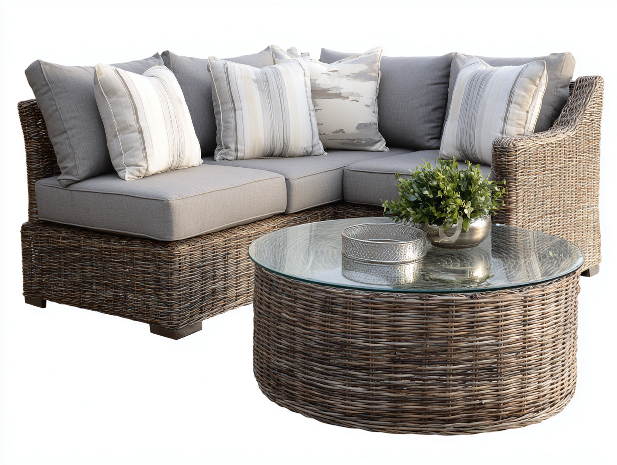 Divani da esterno - rattan sintetico-tessuto-vetro - 250x190x75 cm - grigio-marrone - stile moderno
