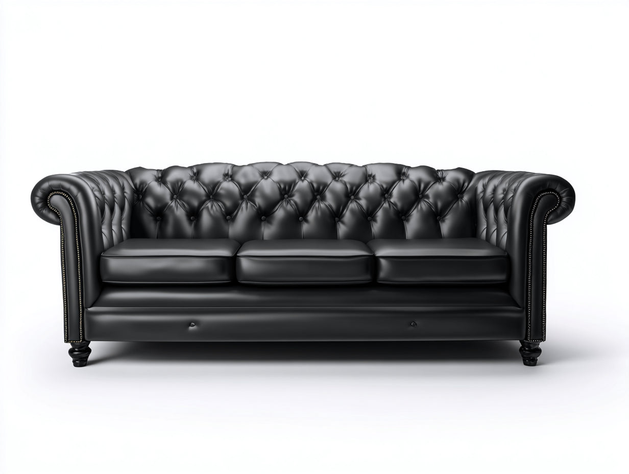 Divano lineare-pelle-legno-215x98x90 cm-nero-classico moderno