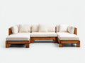 Divani da esterno - legno-tessuto - 285x200x75 cm - marrone-bianco - stile moderno
