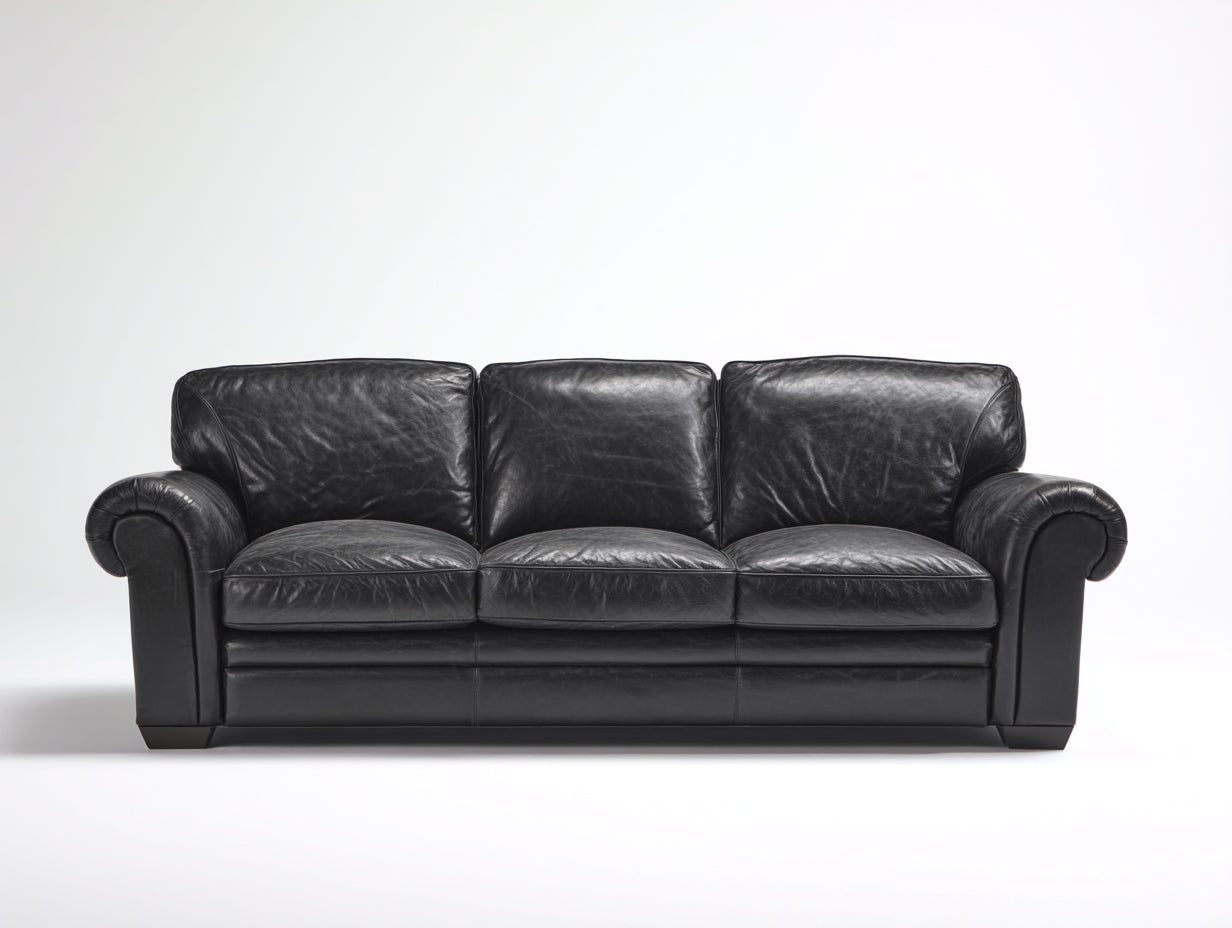 Divano lineare-pelle-212x93x79 cm-nero-stile classico