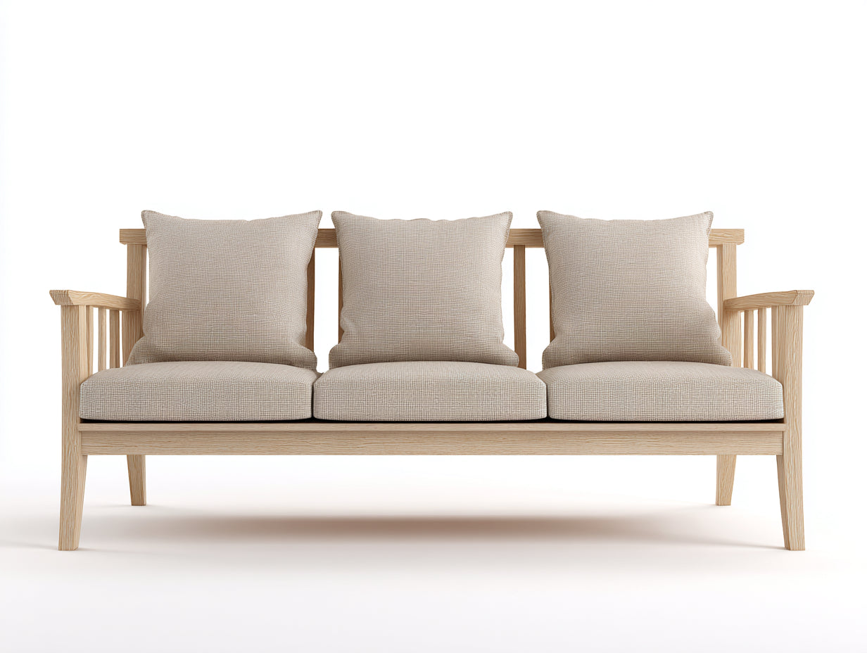 Divano lineare-legno-tessuto-200x78x82 cm-beige-stile moderno