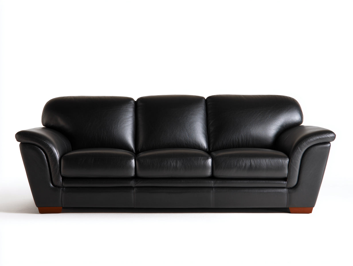 Divano lineare-pelle-legno-214x93x81 cm-nero-stile moderno