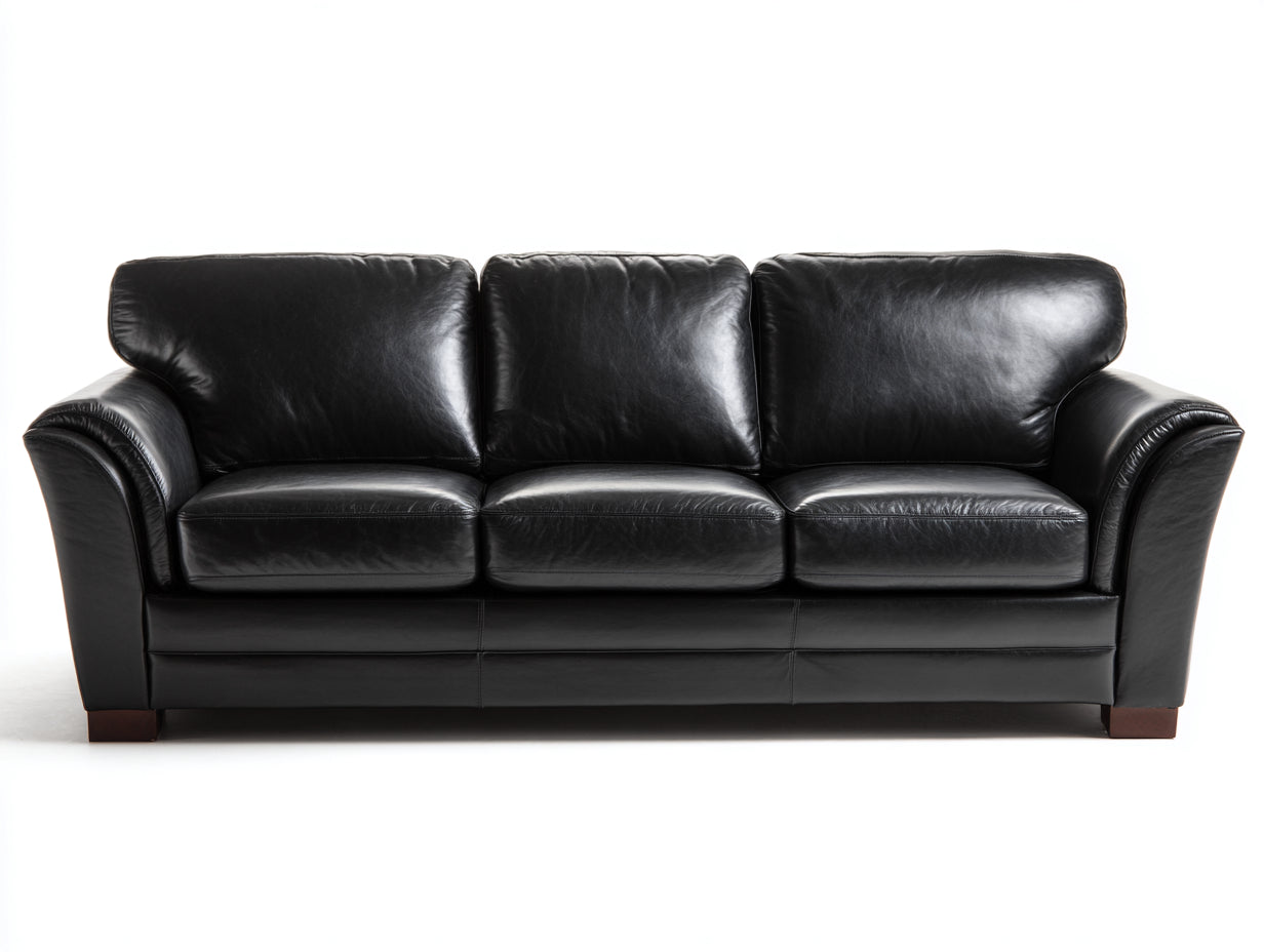 Divano lineare-pelle-legno-216x91x80 cm-nero-stile moderno